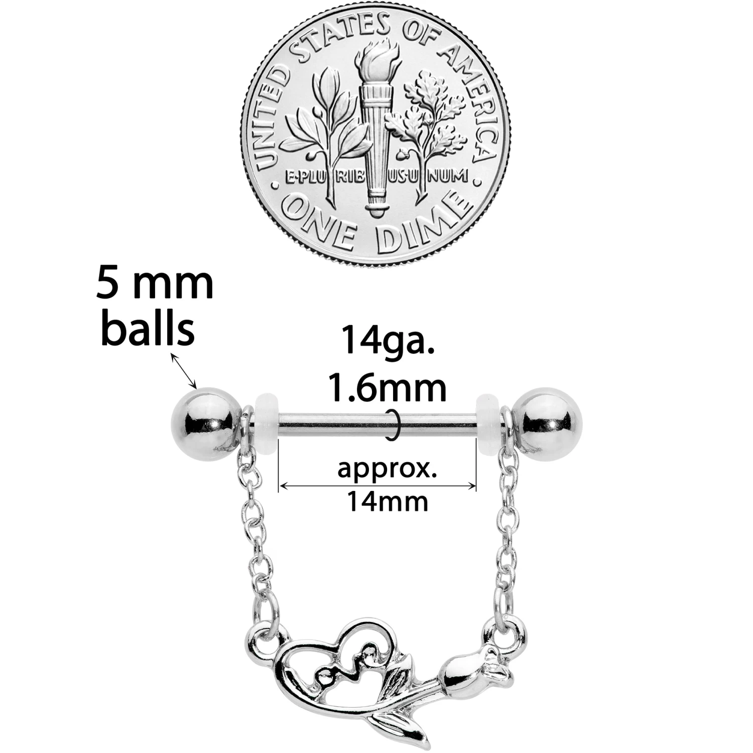 Gaby 14 Gauge 11/16 Love Rose Dangle Nipple Ring Set 3 Gaby 14 Gauge 11/16 Love Rose Dangle Nipple Ring Set - Image 3