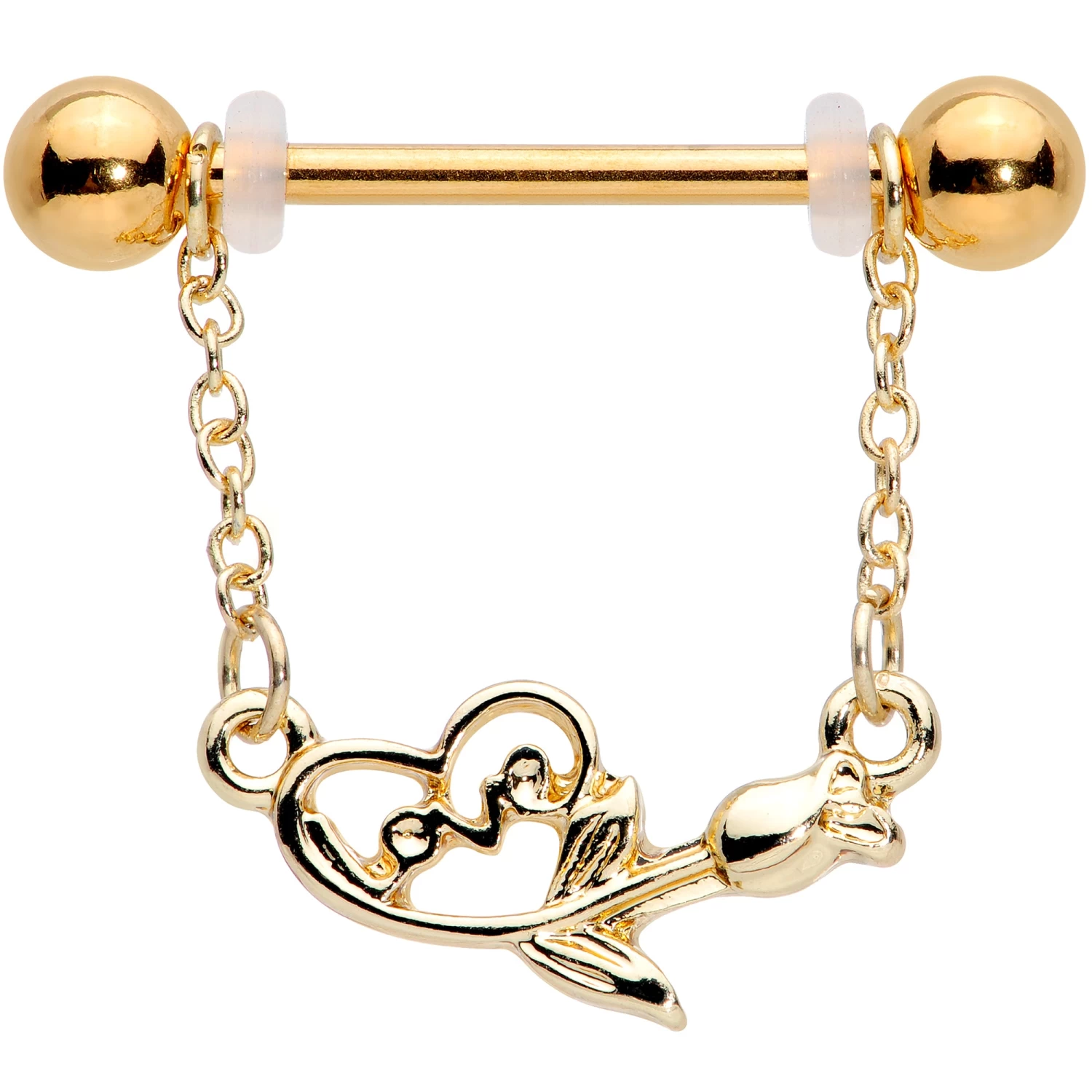 Gaby 14 Gauge 11/16 Gold Tone Love Rose Dangle Nipple Ring Set 2 Gaby 14 Gauge 11/16 Gold Tone Love Rose Dangle Nipple Ring Set - Image 2