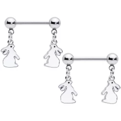 Gaby 14 Gauge 9/16 Glow In The Dark Easter Bunny Dangle Nipple Ring Set