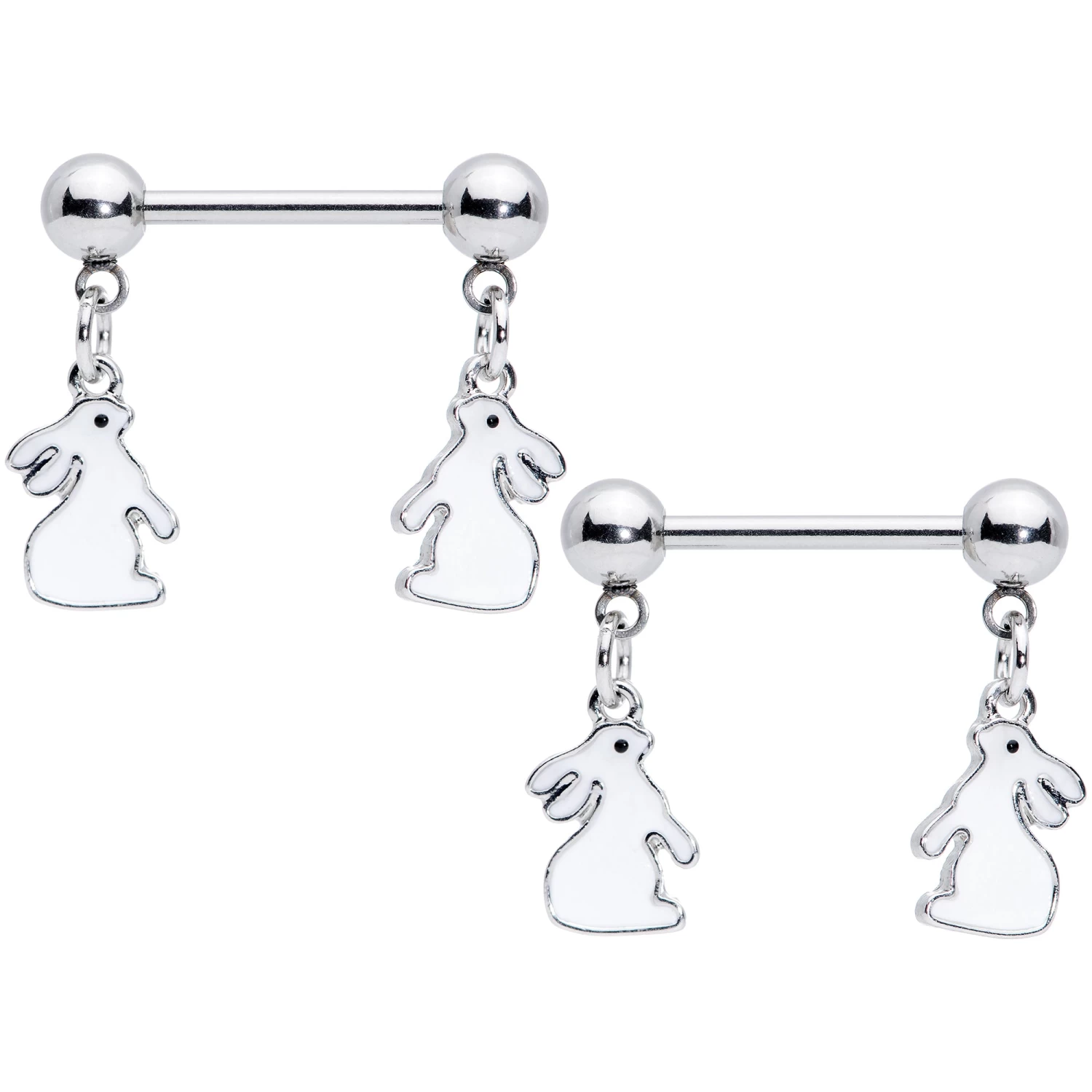 Gaby 14 Gauge 9/16 Glow In The Dark Easter Bunny Dangle Nipple Ring Set 1 Gaby 14 Gauge 9/16 Glow In The Dark Easter Bunny Dangle Nipple Ring Set