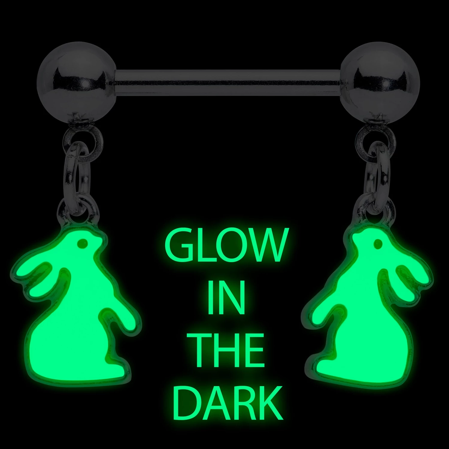 Gaby 14 Gauge 9/16 Glow In The Dark Easter Bunny Dangle Nipple Ring Set 3 Gaby 14 Gauge 9/16 Glow In The Dark Easter Bunny Dangle Nipple Ring Set - Image 3