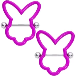 Gaby 14 Gauge 9/16 Pink Glow In The Dark Easter Bunny Nipple Shield Set