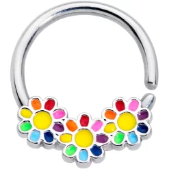 16 Gauge 3/8 Rainbow Hippie Flower Septum Ring