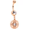 Clear CZ Gem Rose Gold Tone Hearts Dangle Belly Ring