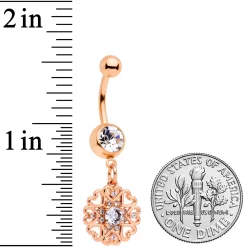 Clear CZ Gem Rose Gold Tone Hearts Dangle Belly Ring -Body Jewelry Store 69725.otherimage1