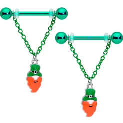Gaby 14 Gauge 11/16 Leprechaun St Patricks Day Chain Dangle Nipple Ring Set
