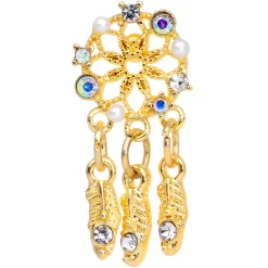 16 Gauge 1/4 Aurora CZ Gold Tone Dreamcatcher Feather Dangle Cartilage 11 16 Gauge 1/4 Aurora CZ Gold Tone Dreamcatcher Feather Dangle Cartilage -Body Jewelry Store 69852.otherimage1