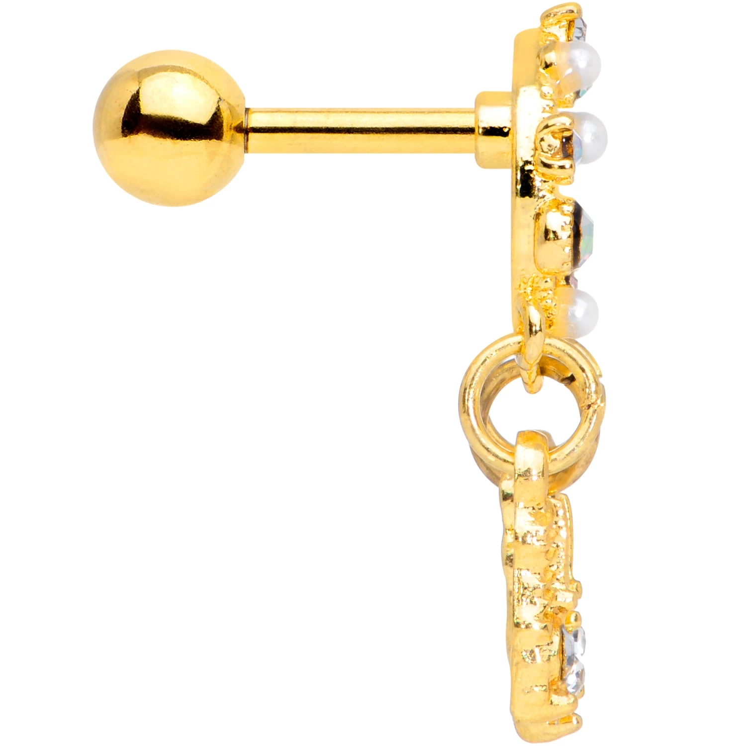 16 Gauge 1/4 Aurora CZ Gold Tone Dreamcatcher Feather Dangle Cartilage 6 16 Gauge 1/4 Aurora CZ Gold Tone Dreamcatcher Feather Dangle Cartilage - Image 6