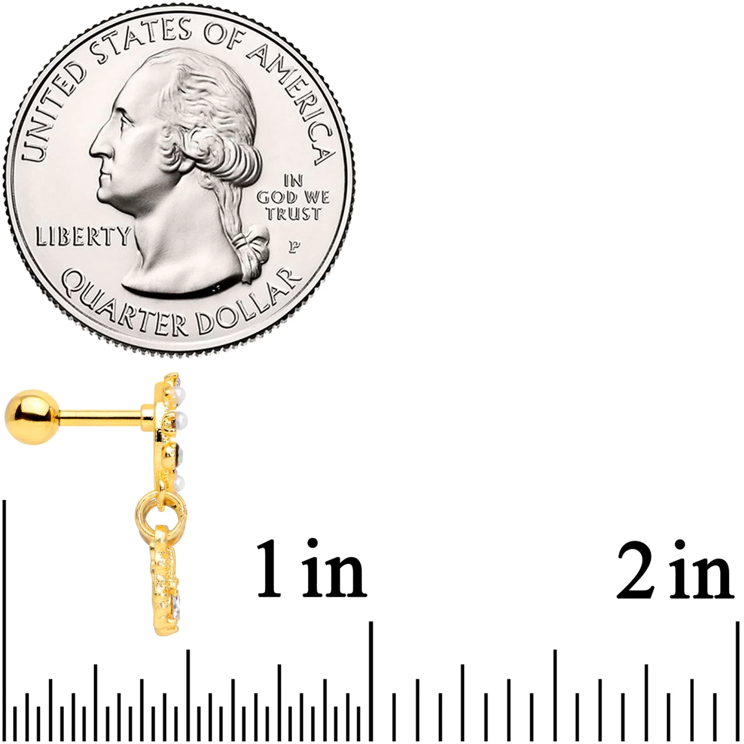 16 Gauge 1/4 Aurora CZ Gold Tone Dreamcatcher Feather Dangle Cartilage 7 16 Gauge 1/4 Aurora CZ Gold Tone Dreamcatcher Feather Dangle Cartilage - Image 7