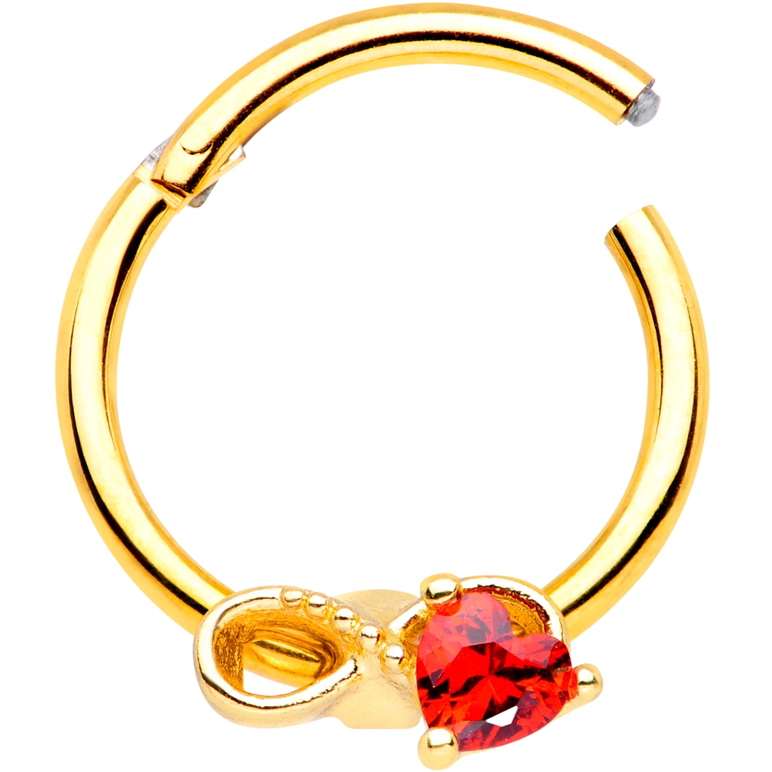16 Gauge 3/8 Red Gem Gold Tone Treble Clef Septum Ring 2 16 Gauge 3/8 Red Gem Gold Tone Treble Clef Septum Ring - Image 2
