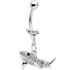 Clear Black Gem Shark Dangle Belly Ring