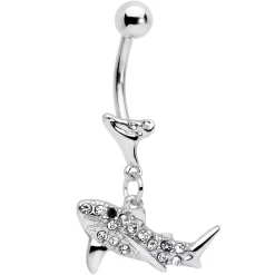 Clear Black Gem Shark Dangle Belly Ring