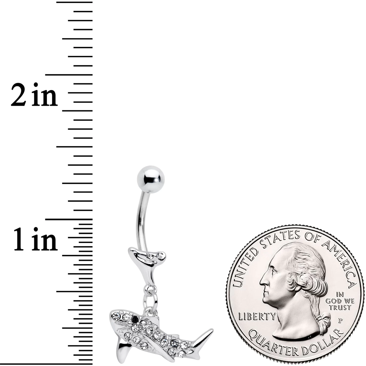 Clear Black Gem Shark Dangle Belly Ring 2 Clear Black Gem Shark Dangle Belly Ring - Image 2