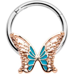 16 Gauge 3/8 Bit Of Blue Butterfly Hinged Segment Ring