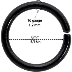16 Gauge 5/16 Steel Black Anodized Seamless Cartilage Ring Set Of 12 -Body Jewelry Store 70113.otherimage3
