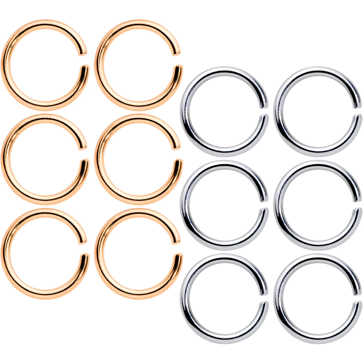 16 Gauge 5/16 Steel Rose Gold Tone Seamless Cartilage Ring Set Of 12 1 16 Gauge 5/16 Steel Rose Gold Tone Seamless Cartilage Ring Set Of 12