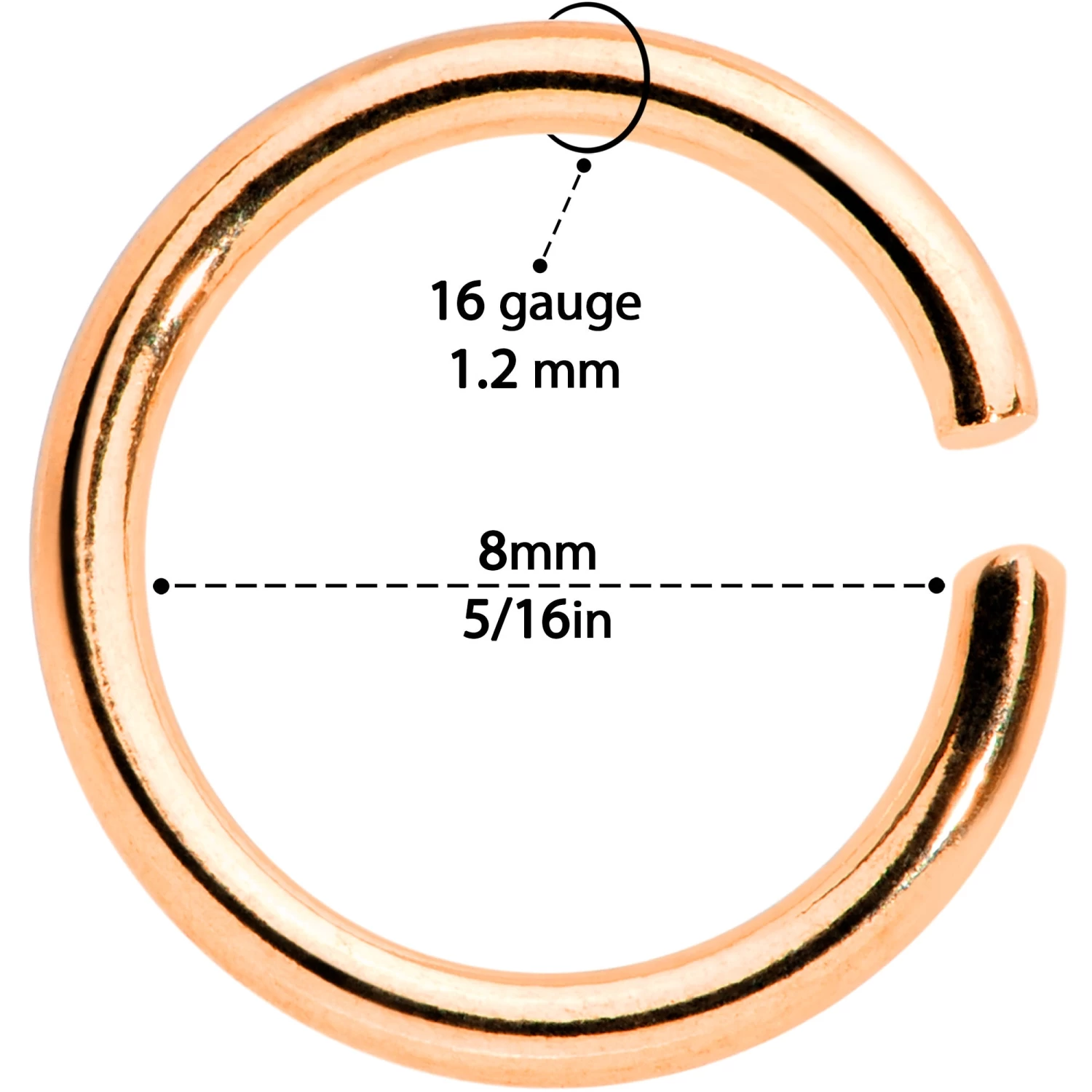 16 Gauge 5/16 Steel Rose Gold Tone Seamless Cartilage Ring Set Of 12 4 16 Gauge 5/16 Steel Rose Gold Tone Seamless Cartilage Ring Set Of 12 - Image 4