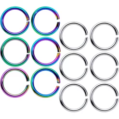 16 Gauge 5/16 Steel Rainbow Anodized Seamless Cartilage Ring Set Of 12
