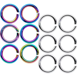 14 Gauge 5/16 Steel Rainbow Anodized Seamless Cartilage Ring Set Of 12