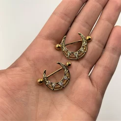 14 Gauge 5/8 Clear Gem Gold Tone Open Crescent Nipple Shield Set -Body Jewelry Store 70171 scaled