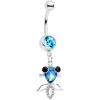 Gaby Clear Aqua Gem Happy Fish Dangle Belly Ring
