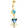 Gaby Clear Aqua Gem Gold Tone Happy Fish Dangle Belly Ring