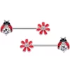 Gaby 14 Gauge 9/16 Clear Gem Red Ladybug Flower Barbell Nipple Ring Set