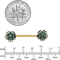 14 Gauge 9/16 Gold Tone Green Flower St Patricks Day Nipple Ring Set 5 14 Gauge 9/16 Gold Tone Green Flower St Patricks Day Nipple Ring Set -Body Jewelry Store 70329.otherimage2