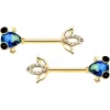 Gaby 14 Gauge 9/16 Aqua Gem Gold Tone Fish Barbell Nipple Ring Set