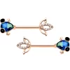 Gaby 14 Gauge 9/16 Aqua Gem Rose Gold Tone Fish Barbell Nipple Ring Set