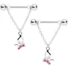 Gaby 14 Gauge 5/8 Pink Gem Butterfly Dangle Nipple Ring Set