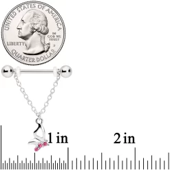 Gaby 14 Gauge 5/8 Pink Gem Butterfly Dangle Nipple Ring Set -Body Jewelry Store 70350 PK.otherimage1