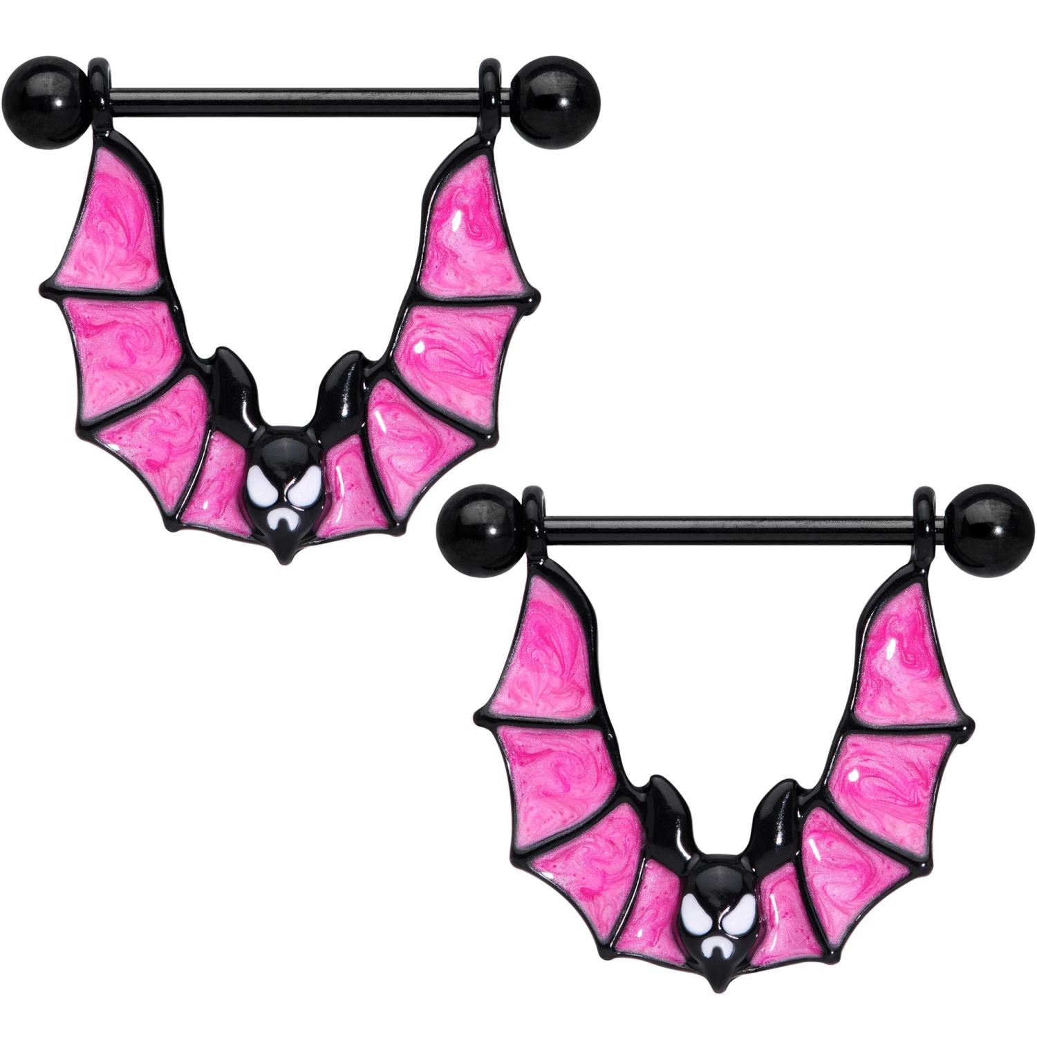 Gaby 14 Gauge 3/4 Black Pinkish Bats Halloween Nipple Shield Set 1 Gaby 14 Gauge 3/4 Black Pinkish Bats Halloween Nipple Shield Set