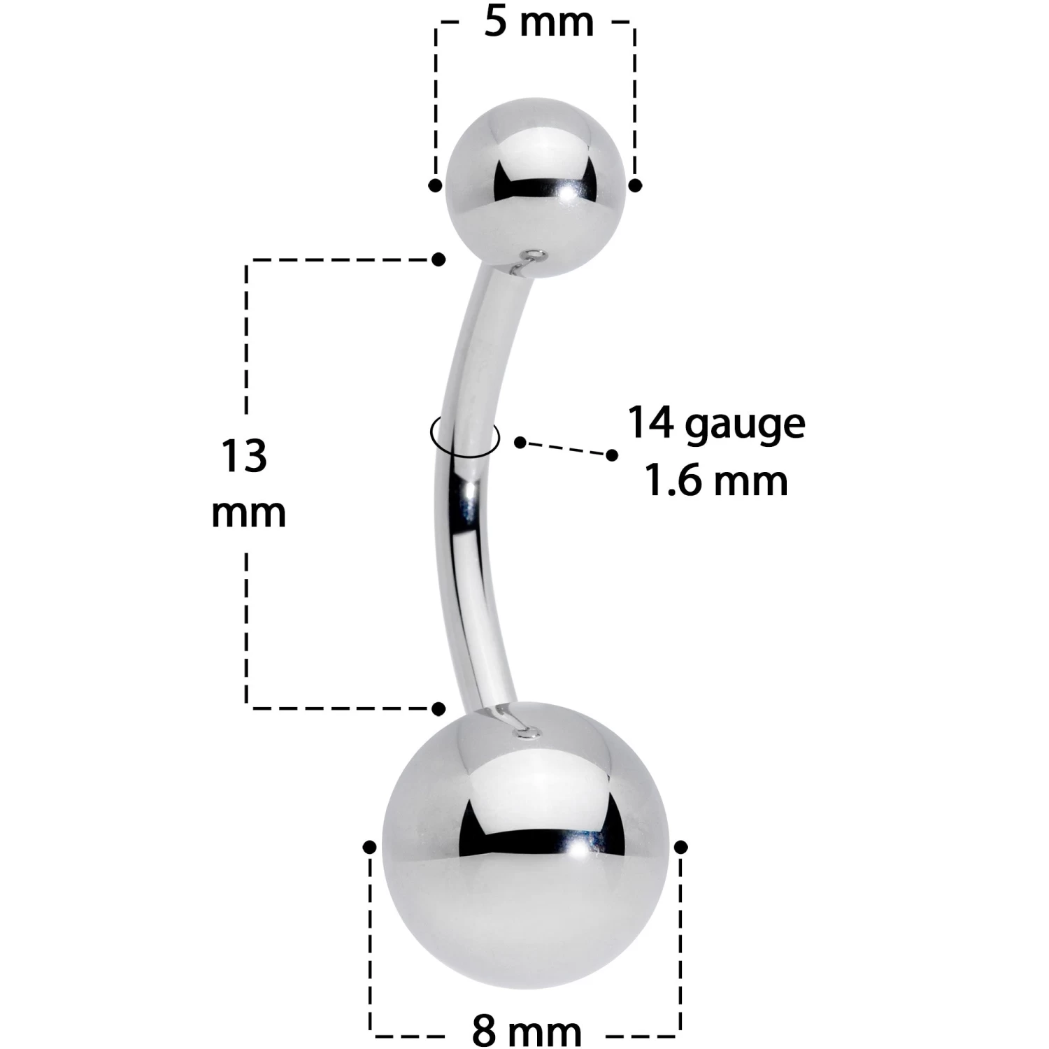 14 Gauge 1/2 Grade 23 Titanium Belly Ring Curved Barbell 3 14 Gauge 1/2 Grade 23 Titanium Belly Ring Curved Barbell - Image 3