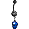 Clear Blue Gem Black Sugar Skull Dangle Belly Ring