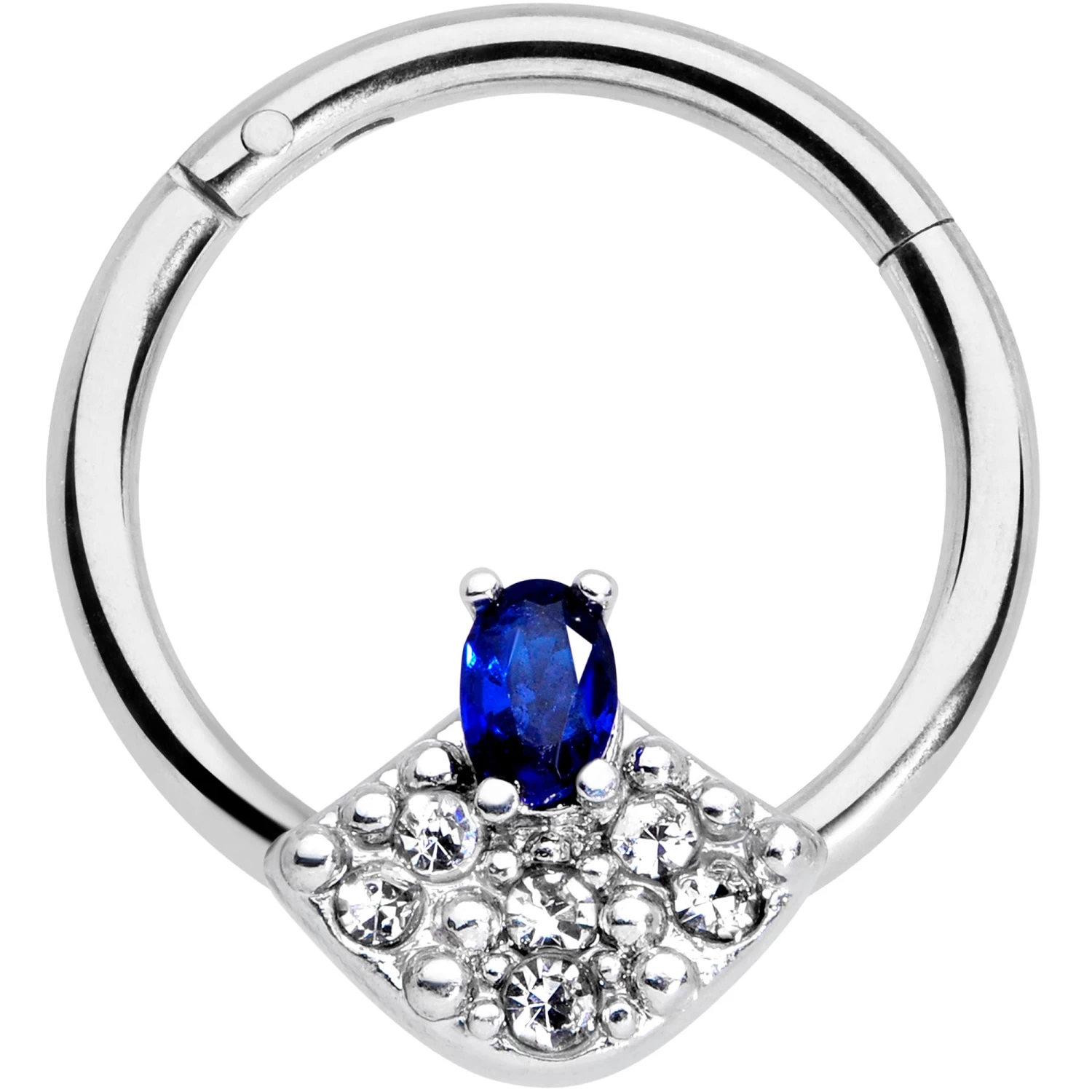 16 Gauge 3/8 Blue Clear Gem Art Deco Fan Hinged Segment Ring 1 16 Gauge 3/8 Blue Clear Gem Art Deco Fan Hinged Segment Ring