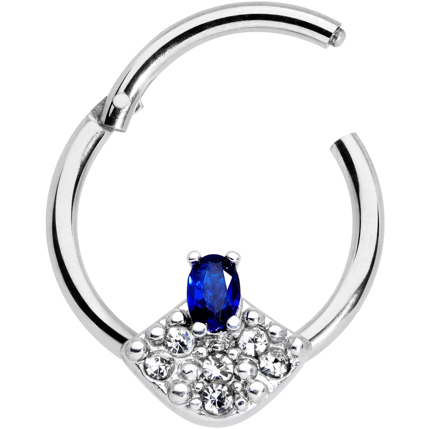 16 Gauge 3/8 Blue Clear Gem Art Deco Fan Hinged Segment Ring 2 16 Gauge 3/8 Blue Clear Gem Art Deco Fan Hinged Segment Ring - Image 2