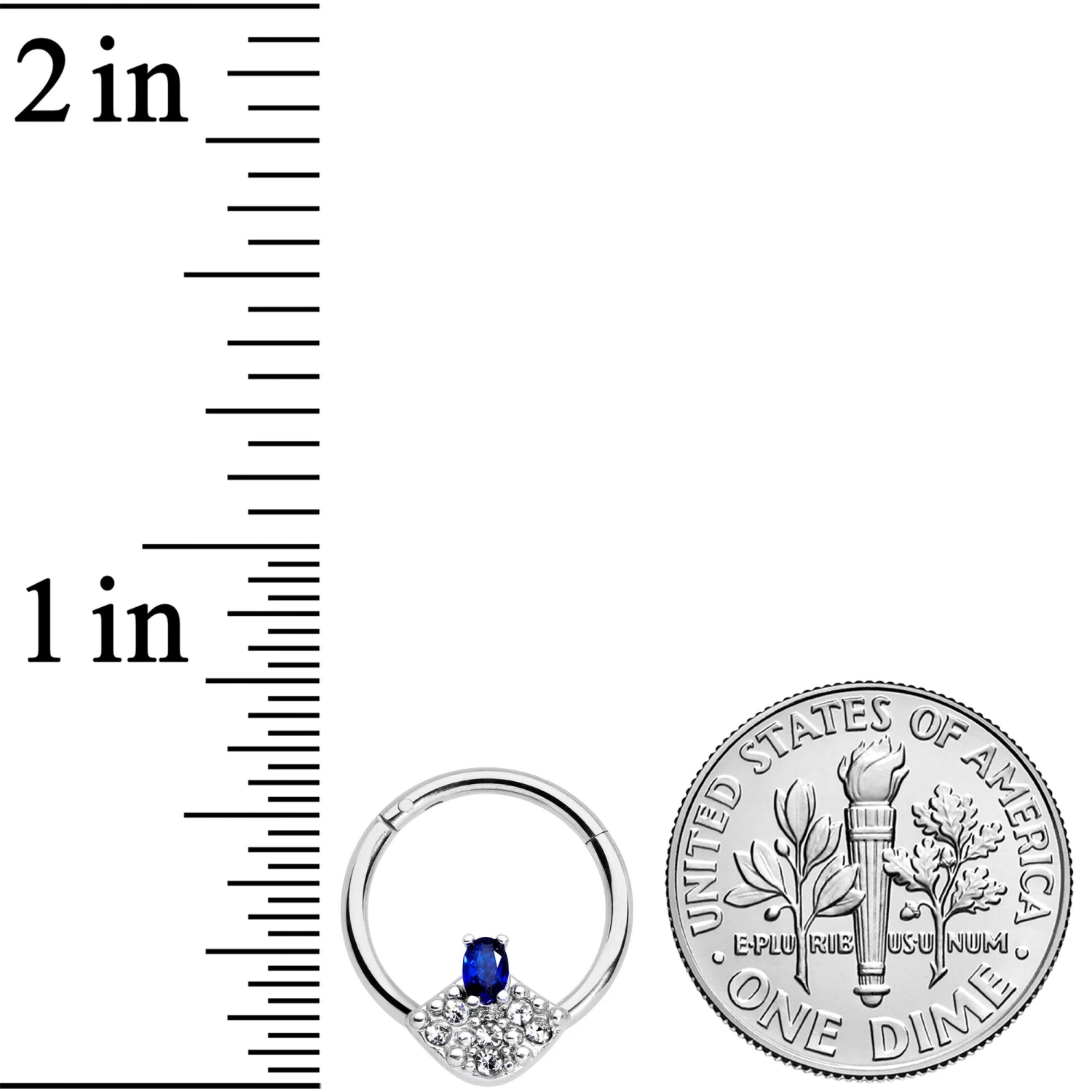 16 Gauge 3/8 Blue Clear Gem Art Deco Fan Hinged Segment Ring 3 16 Gauge 3/8 Blue Clear Gem Art Deco Fan Hinged Segment Ring - Image 3