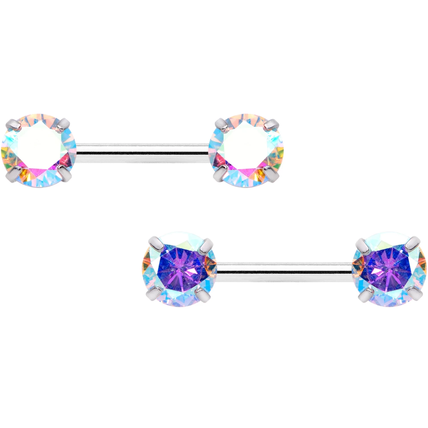 14 Gauge 1/2 Aurora CZ Gem Threadless Barbell Nipple Ring Set 9 14 Gauge 1/2 Aurora CZ Gem Threadless Barbell Nipple Ring Set - Image 9