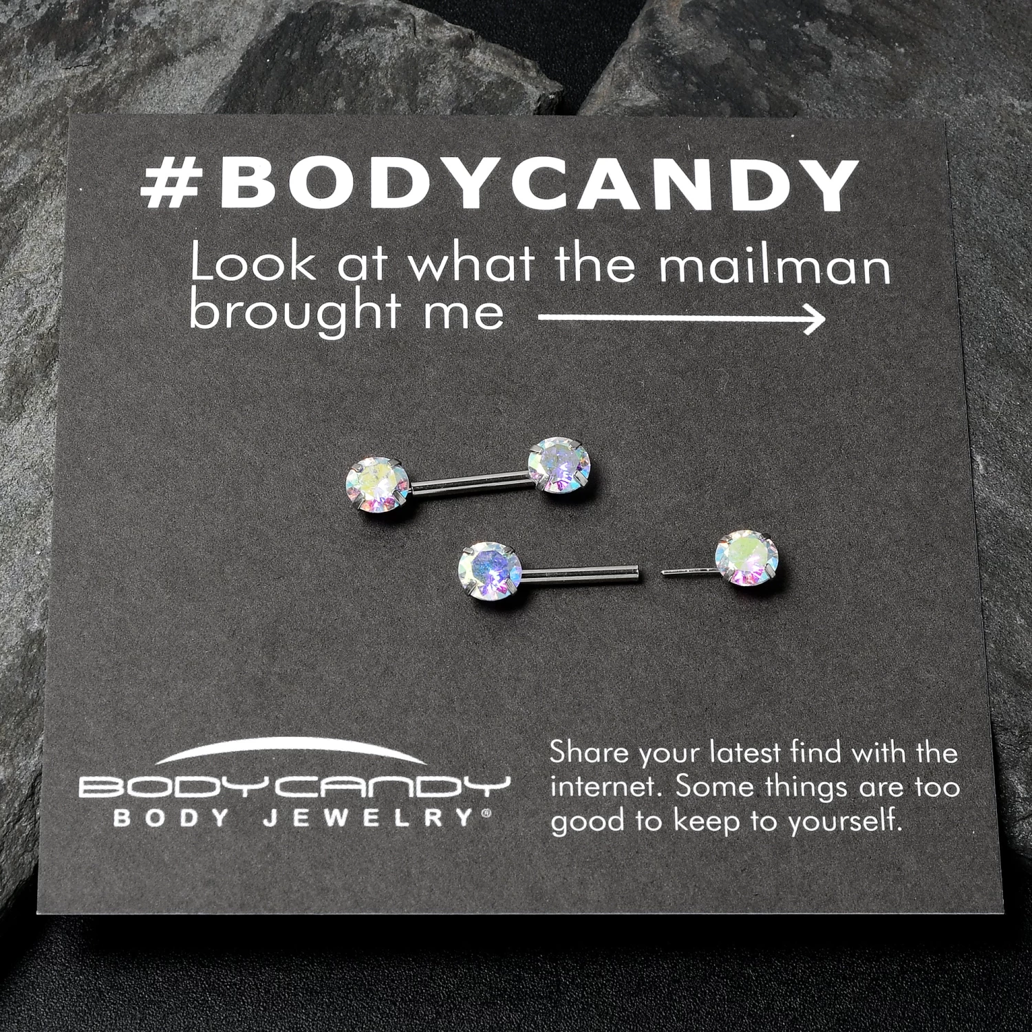 14 Gauge 1/2 Aurora CZ Gem Threadless Barbell Nipple Ring Set 5 14 Gauge 1/2 Aurora CZ Gem Threadless Barbell Nipple Ring Set - Image 5