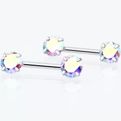 14 Gauge 1/2 Aurora CZ Gem Threadless Barbell Nipple Ring Set 14 14 Gauge 1/2 Aurora CZ Gem Threadless Barbell Nipple Ring Set -Body Jewelry Store 70627.otherimage5