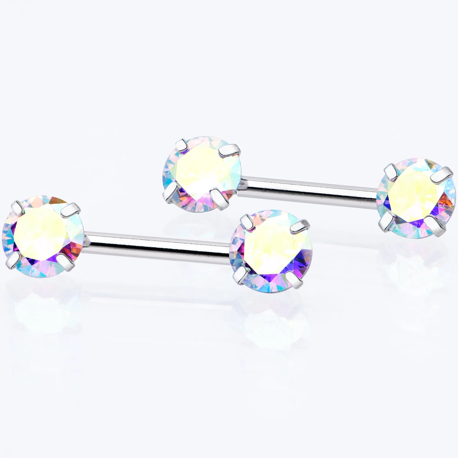 14 Gauge 1/2 Aurora CZ Gem Threadless Barbell Nipple Ring Set 6 14 Gauge 1/2 Aurora CZ Gem Threadless Barbell Nipple Ring Set - Image 6