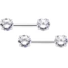 14 Gauge 1/2 Clear CZ Gem Threadless Barbell Nipple Ring Set