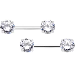 14 Gauge 1/2 Clear CZ Gem Threadless Barbell Nipple Ring Set