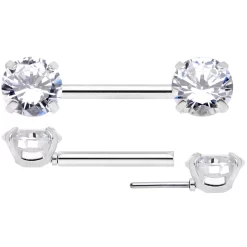 14 Gauge 1/2 Clear CZ Gem Threadless Barbell Nipple Ring Set 13 14 Gauge 1/2 Clear CZ Gem Threadless Barbell Nipple Ring Set -Body Jewelry Store 70628.otherimage3