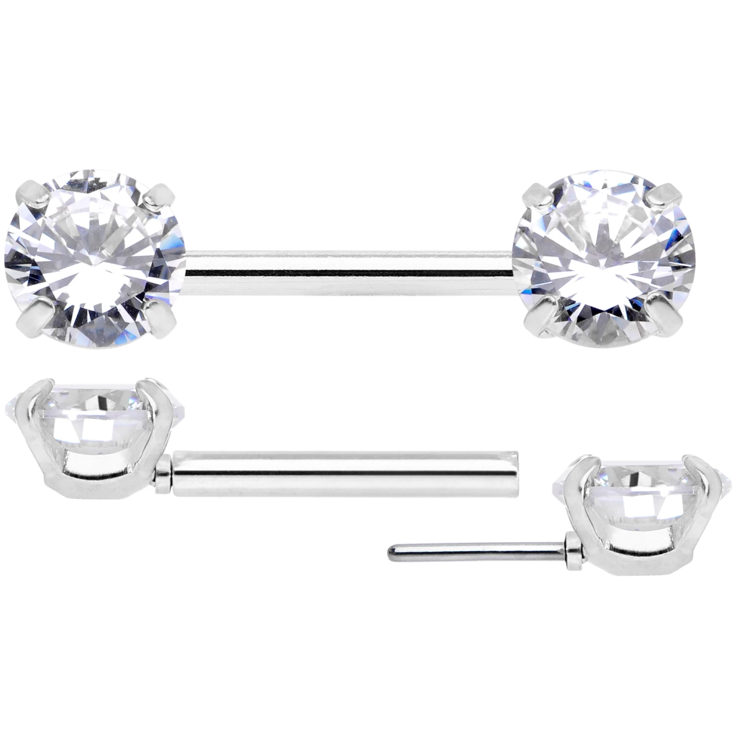14 Gauge 1/2 Clear CZ Gem Threadless Barbell Nipple Ring Set 5 14 Gauge 1/2 Clear CZ Gem Threadless Barbell Nipple Ring Set - Image 5