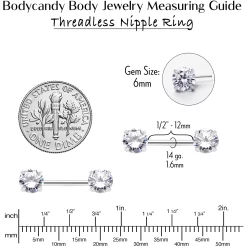 14 Gauge 1/2 Clear CZ Gem Threadless Barbell Nipple Ring Set 12 14 Gauge 1/2 Clear CZ Gem Threadless Barbell Nipple Ring Set -Body Jewelry Store 70628.otherimage5