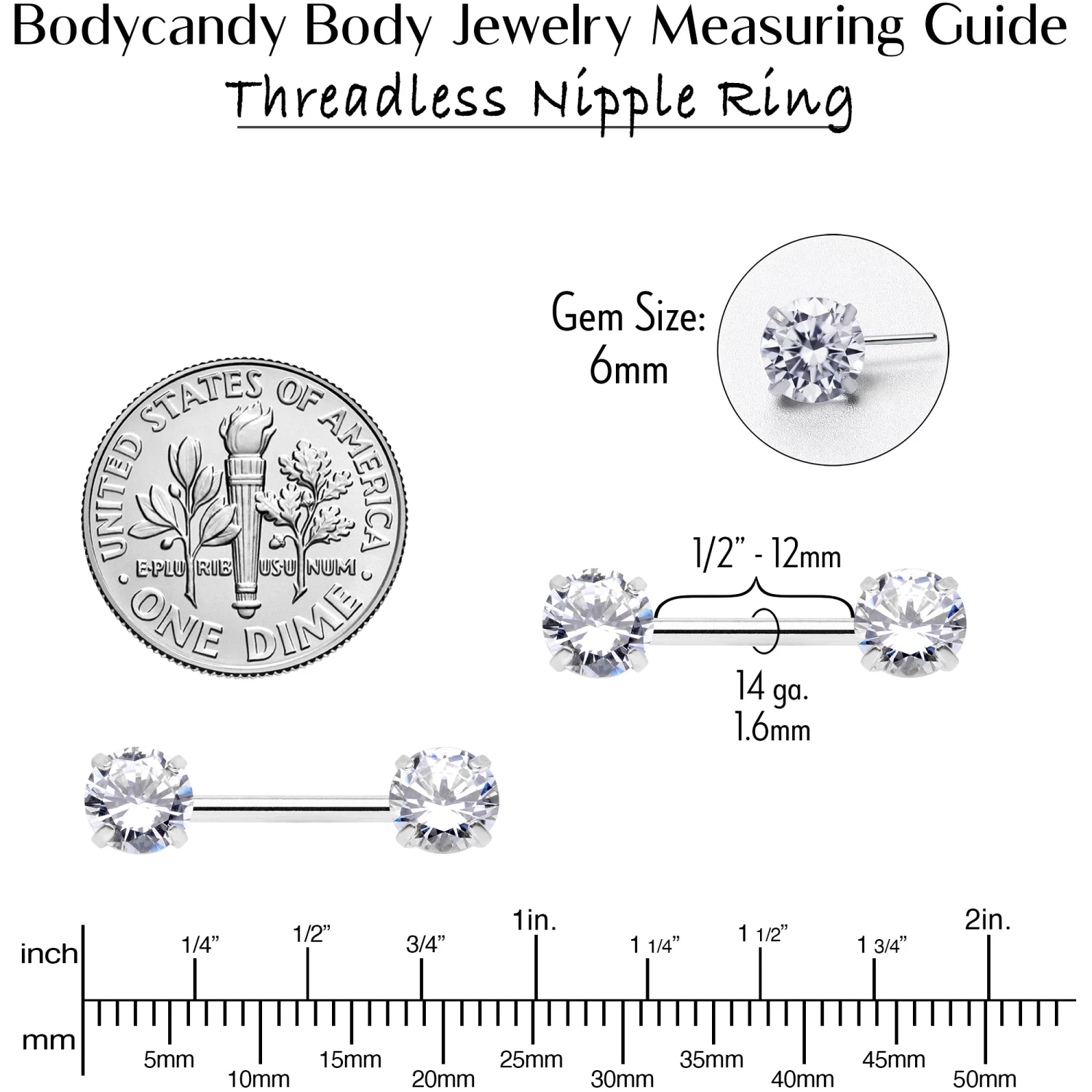 14 Gauge 1/2 Clear CZ Gem Threadless Barbell Nipple Ring Set 4 14 Gauge 1/2 Clear CZ Gem Threadless Barbell Nipple Ring Set - Image 4