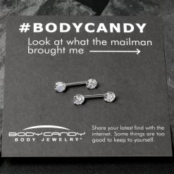 14 Gauge 1/2 Clear CZ Gem Threadless Barbell Nipple Ring Set 15 14 Gauge 1/2 Clear CZ Gem Threadless Barbell Nipple Ring Set -Body Jewelry Store 70628.otherimage6