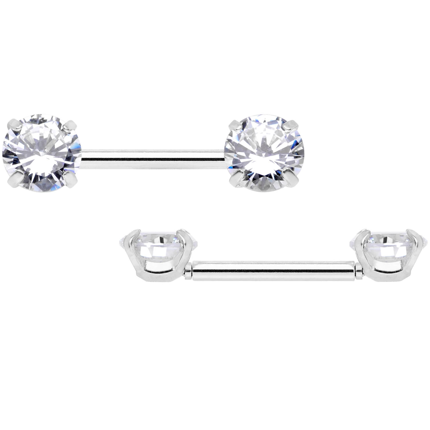 14 Gauge 1/2 Clear CZ Gem Threadless Barbell Nipple Ring Set 8 14 Gauge 1/2 Clear CZ Gem Threadless Barbell Nipple Ring Set - Image 8